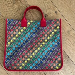 Red Geometric Pattern Tote Bag with Bright Handles